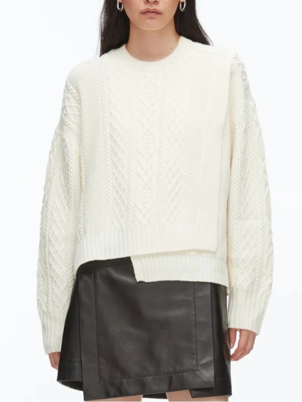 3.1 Phillip Lim Cream Cable Mix Double Layer Crewneck Wool Sweater NWT